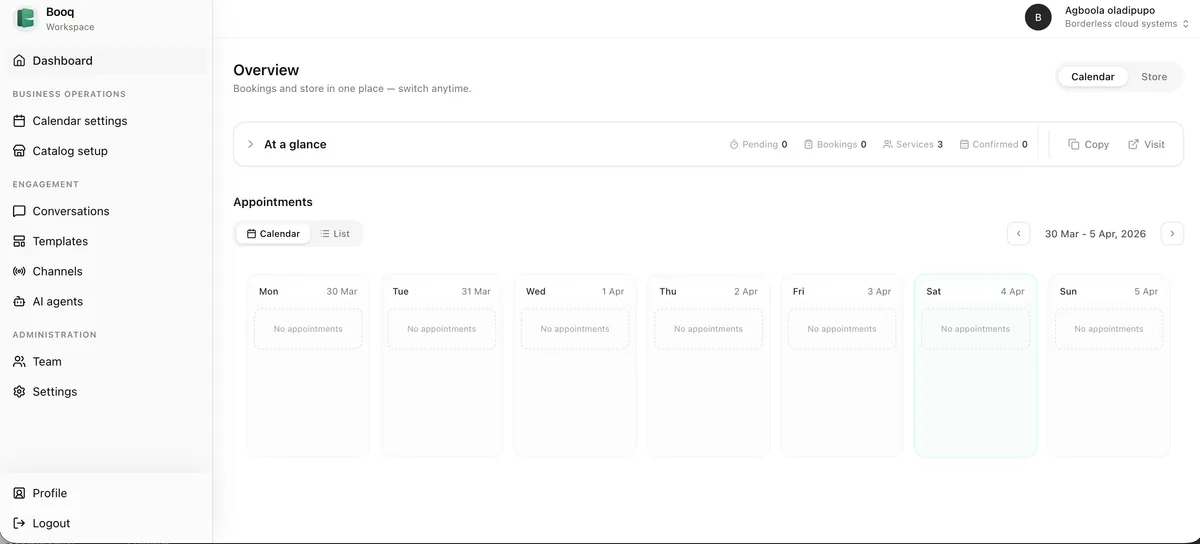 Booq dashboard preview — replace with your product screenshot